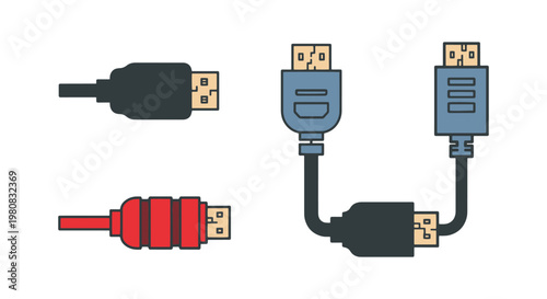 HDMI Cable Line art vector minimal color shapes