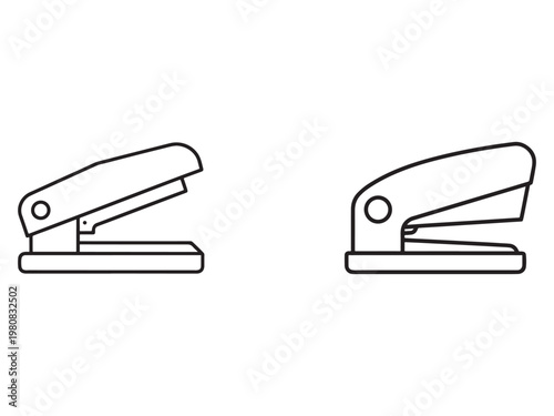 Two staplers in different positions office supplies for binding papers  stapler icons