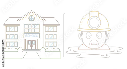 Modern architectural vector illustration of a red brick school building on white background
