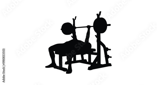 A weightlifter performs a bench press exercise in striking black silhouette