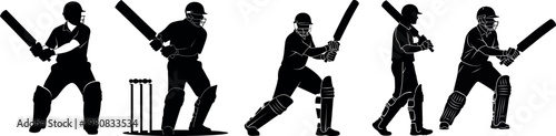 Cricket bat with man dynamic silhouette of players in action