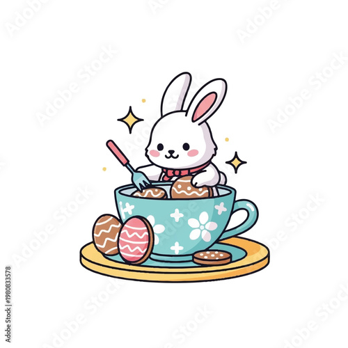 Cute Bunny Eating Cookies From Teacup.