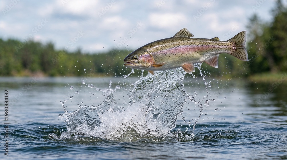 Fototapeta premium A salmon jumps out of the water.