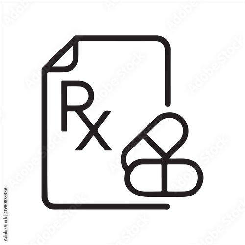 Medical prescription paper with rx symbol and two pills