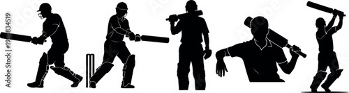 Cricket bat with man dynamic silhouette of batsmen in action