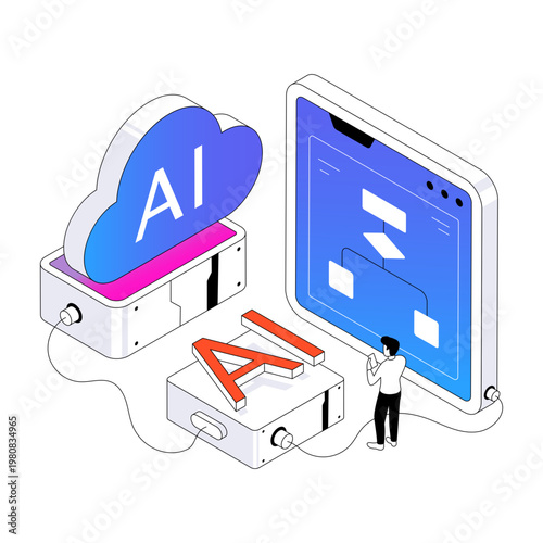 Conceptual isometric design illustration of web hierarchy