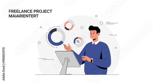 Freelance project analysis with charts and digital tablet