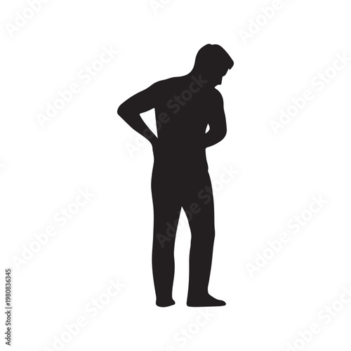 Man, back pain silhouette icon vector flat design
