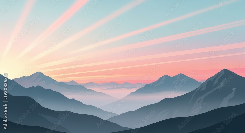 Fototapeta premium A mountain range with a sun setting behind it