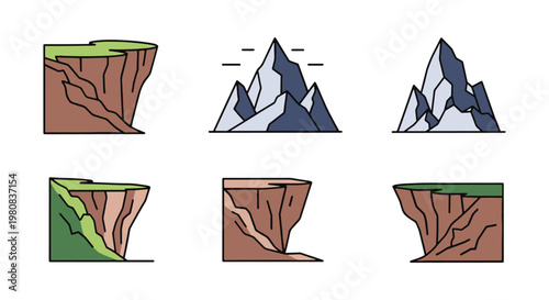 Cliff Peak Line art vector abstract color shapes illustration