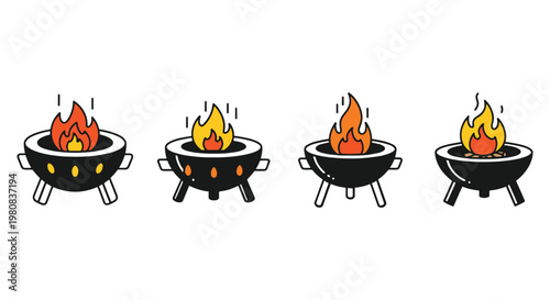 Fire Pit Line art vector set creative abstract shape illustration