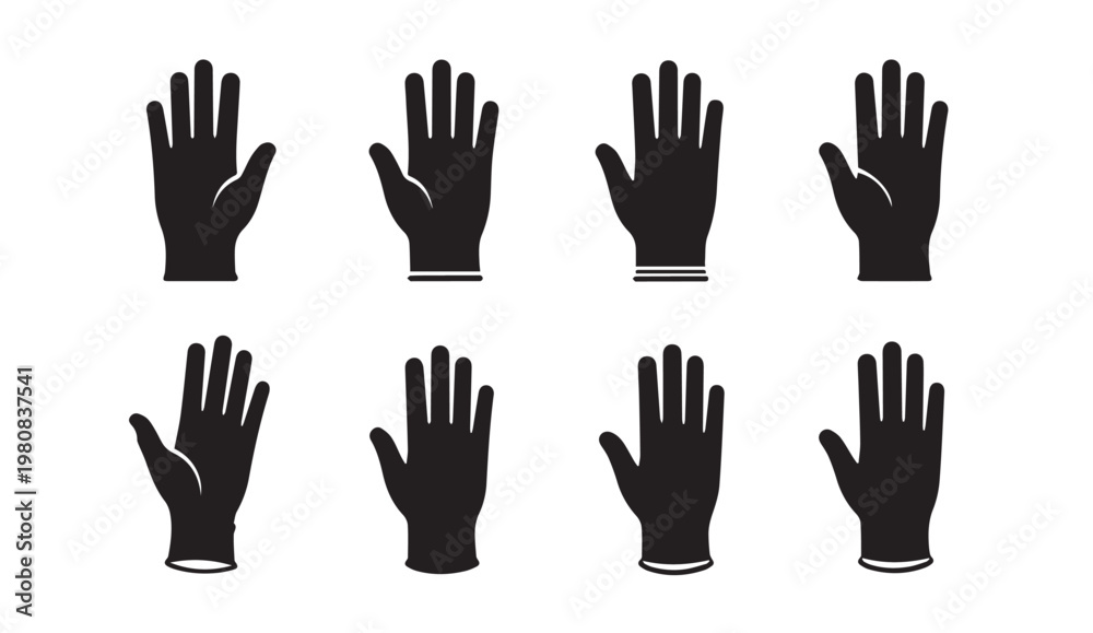 Obraz premium Medical Gloves Icon Set Silhouette Isolated on White Background