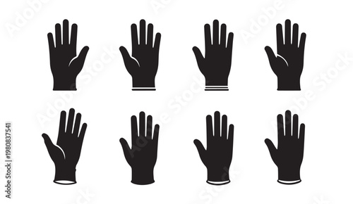 Medical Gloves Icon Set Silhouette Isolated on White Background