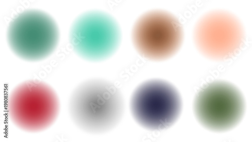 Set round blur faded circle colors, Dark green mint brown beige maroon grey navy sage, Iridescent radial blurry shape pack for element, poster, banner, leaflet, brochure, gradient color palette design