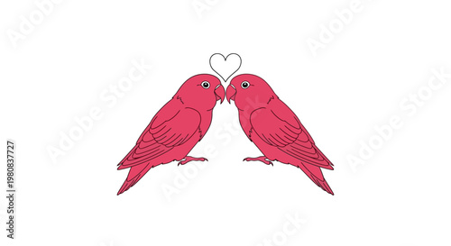 Two birds showing love with a heart above their head in a simple artistic design, showcasing affection and tenderness