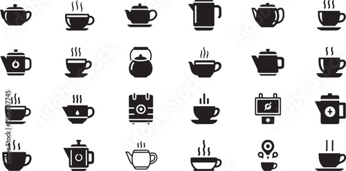 Black and white of coffee cups and coffee accessories isolated on white background coffee mug espresso cup