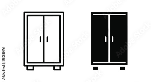 Two wardrobe outlines one filled showcasing simple furniture design silhouette