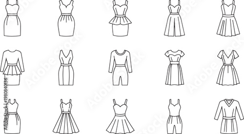 Black and white of women in various dresses and poses fashion silhouettes