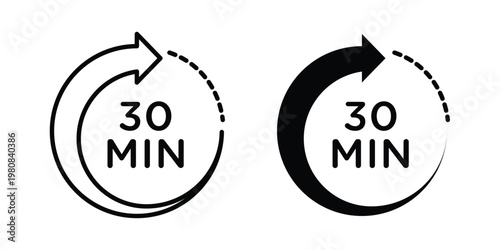 30 minutes icon set vector symbol in black filled and stroke style