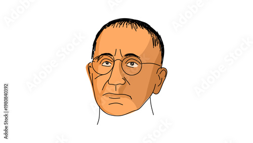 Bertolt Brecht portrait, flat vector illustration