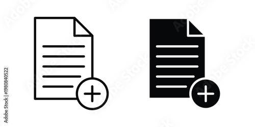 Add document icon set vector symbol in black filled and stroke style