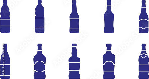 Blue bottle silhouette vector collection for drinks