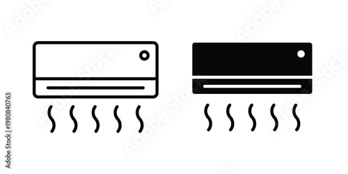 Air conditioner icon set vector symbol in black filled and stroke style
