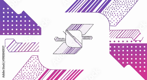 Abstract design with geometric shapes and gradient patterns in purple hues