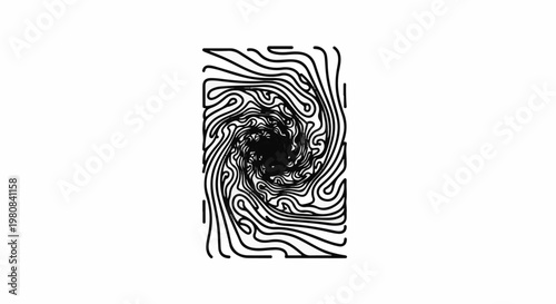 Abstract black and white swirling vortex with organic line art