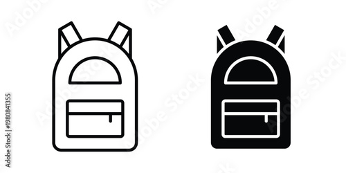 Backpack icon set vector symbol in black filled and stroke style