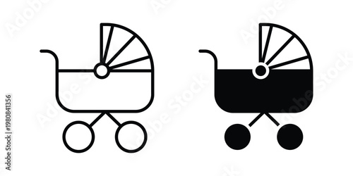 Baby carriage icon set vector symbol in black filled and stroke style