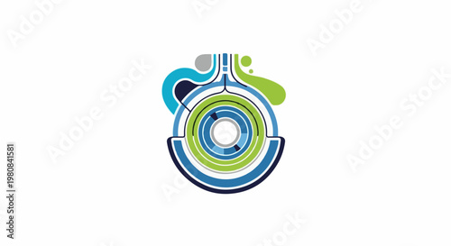Abstract circular and fluid graphic design with multiple colored concentric rings