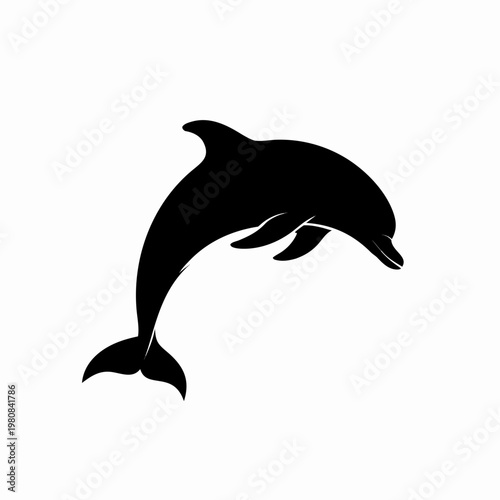 Black dolphin silhouette, jumping dolphin icon, marine mammal vector, ocean animal graphic