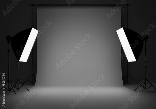 A clean studio setup features a large seamless paper backdrop providing a neutral and versatile monochrome background for product photography, presentation, neutral, stage