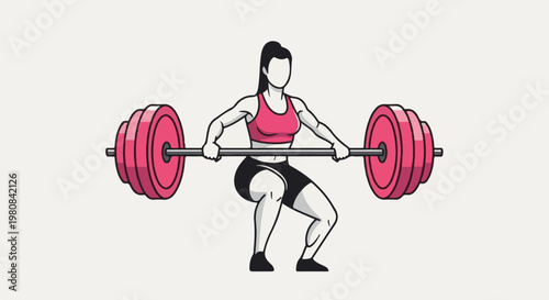 A woman performs a barbell squat with pink weights