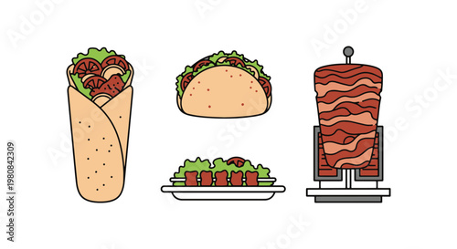 Doner Kebab Line art vector modern simple abstract