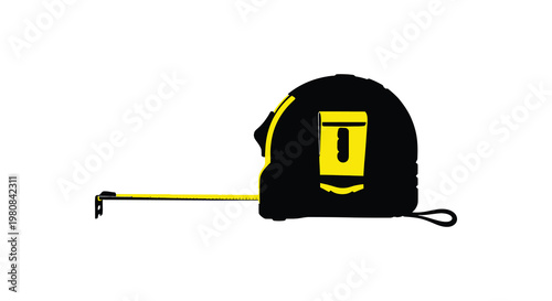 A striking yellow and black tape measure presented as a bold silhouette