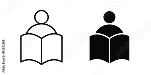 Book open reader icon set vector symbol in black filled and stroke style