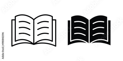 Book open icon set vector symbol in black filled and stroke style
