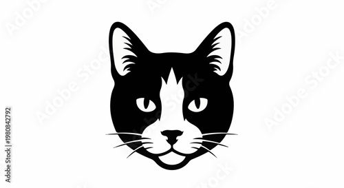 A stylized black and white graphic of a cat's face