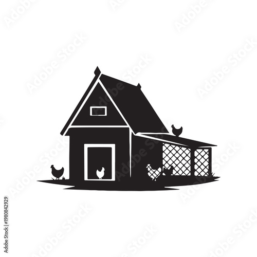Chicken coop silhouette icon vector flat design