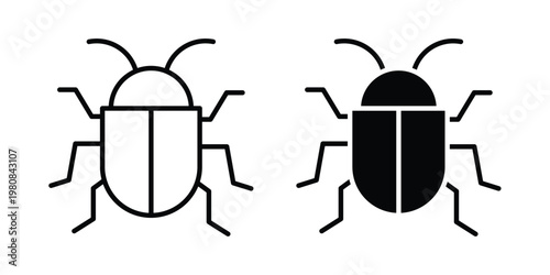 Bug icon set vector symbol in black filled and stroke style