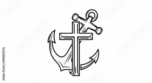 A stylized anchor with a cross overlayed on its shaft