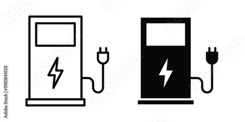 Charging station icon set vector symbol in black filled and stroke style