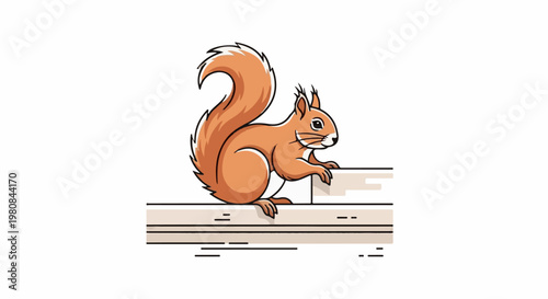 A stylized illustration of a ginger squirrel perched on a light-colored ledge