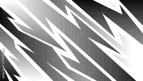 Black and white abstract geometric pattern with smooth transition effect. Sharp Geometric shapes for sporty and modern background and jersey design. Vector Format Illustration 
