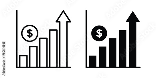 Chat arrow grow icon set vector symbol in black filled and stroke style