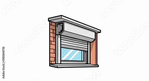 A window with a partially lowered security shutter and a brick wall