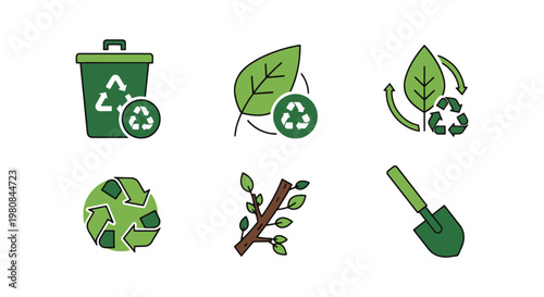 Green waste recycle Line art clean colorful shapes vector