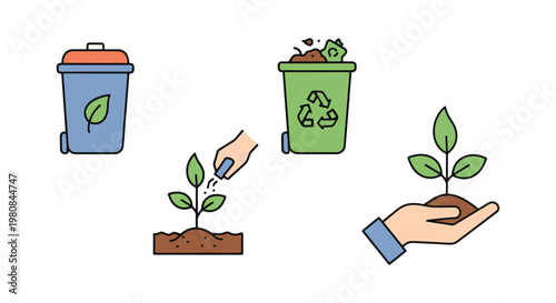 Green waste recycle Line art modern simple shapes vector